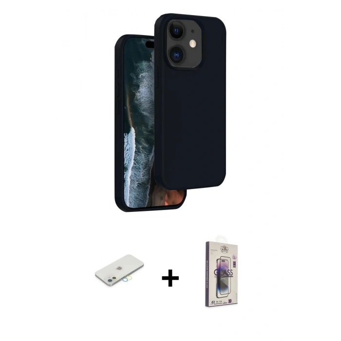 MARSİLYAN™- iPhone 11 Kılıf Kıvılcım Çizgi Serisi - Siyah Bilvis 3D Cam Ekran Koruyucu + Renkli Kamera Lens Koruma Cam - SI