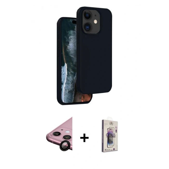 MARSİLYAN™- iPhone 11 Kılıf Kıvılcım Çizgi Serisi - Siyah Bilvis 3D Cam Ekran Koruyucu + Raze Metal Kamera Lens - SH