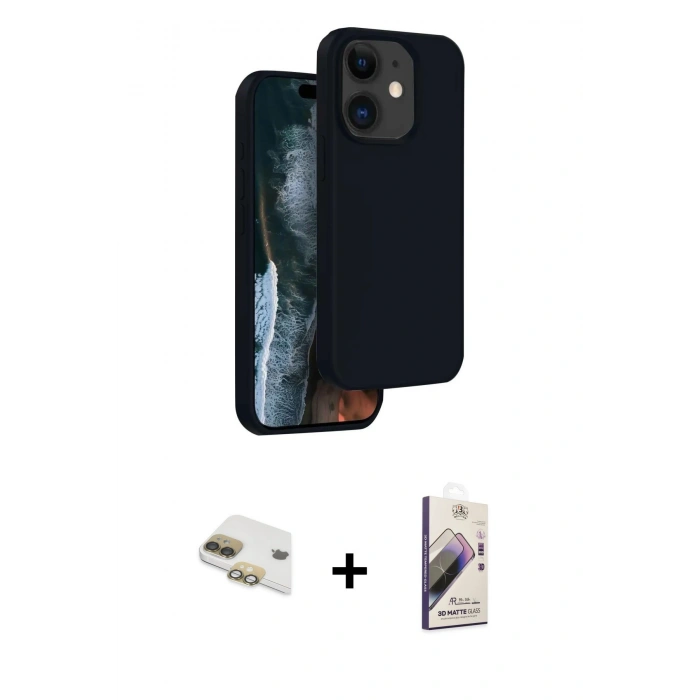 MARSİLYAN™- iPhone 11 Kılıf Kıvılcım Çizgi Serisi - Siyah Bilvis 3D Mat Cam Ekran Koruyucu + Pers Alüminyum Kamera Lens - GD
