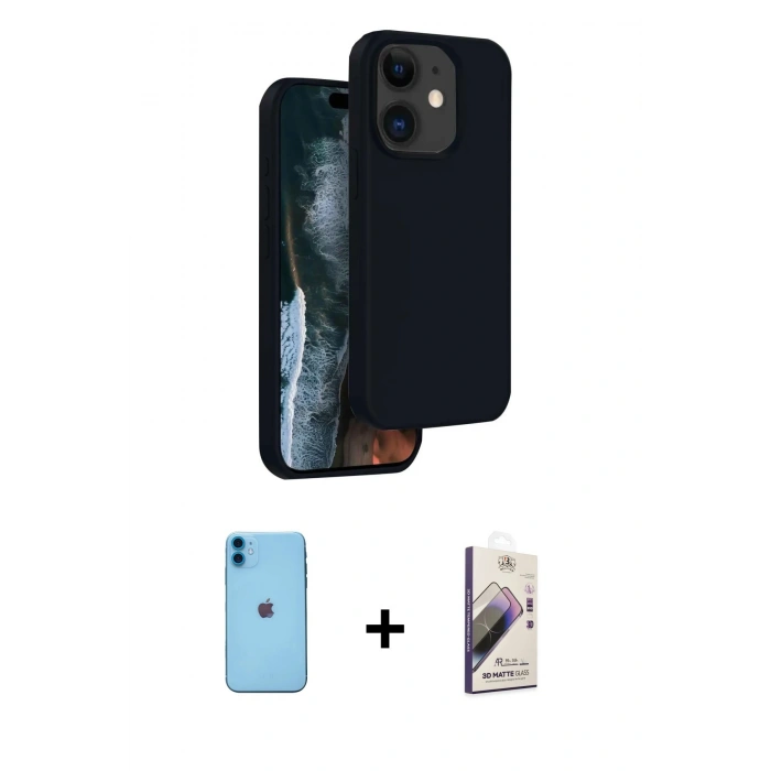 MARSİLYAN™- iPhone 11 Kılıf Kıvılcım Çizgi Serisi - Siyah Bilvis 3D Mat Cam Ekran Koruyucu + Neon Fosforlu Kamera Lens - MI
