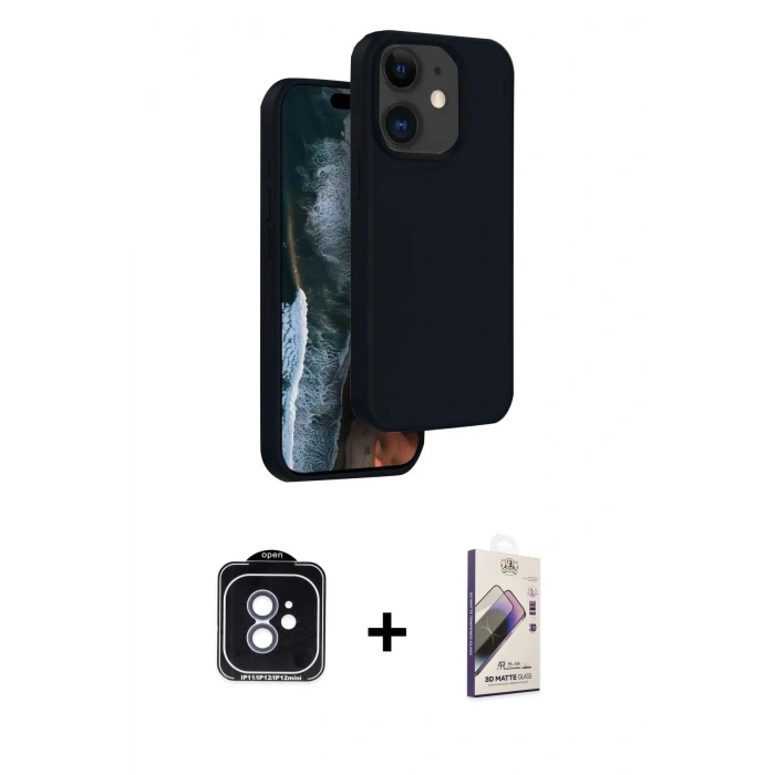 MARSİLYAN™- iPhone 11 Kılıf Kıvılcım Çizgi Serisi - Siyah Bilvis 3D Mat Cam Ekran Koruyucu + Mavi PVD Metal Kamera Lens