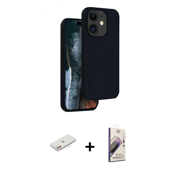 MARSİLYAN™- iPhone 11 Kılıf Kıvılcım Çizgi Serisi - Siyah Bilvis 3D Mat Cam Ekran Koruyucu + Renkli Kamera Lens Koruma Cam - PE