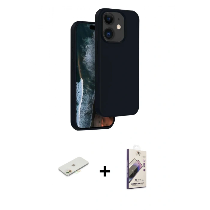 MARSİLYAN™- iPhone 11 Kılıf Kıvılcım Çizgi Serisi - Siyah Bilvis 3D Mat Cam Ekran Koruyucu + Renkli Kamera Lens Koruma Cam - TU