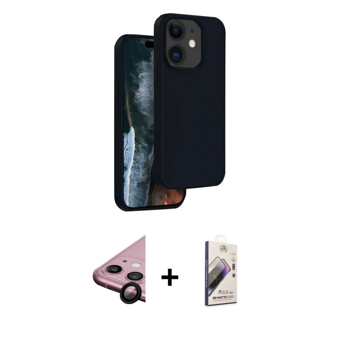 MARSİLYAN™- iPhone 11 Kılıf Kıvılcım Çizgi Serisi - Siyah Bilvis 3D Mat Cam Ekran Koruyucu + Raze Metal Kamera Lens - SH