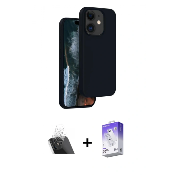 MARSİLYAN™- iPhone 11 Kılıf Kıvılcım Çizgi Serisi - Siyah Bilvis 5in1 3D Magic Cam Ekran Koruyucu + Kamera Lens Koruma Cam - SF