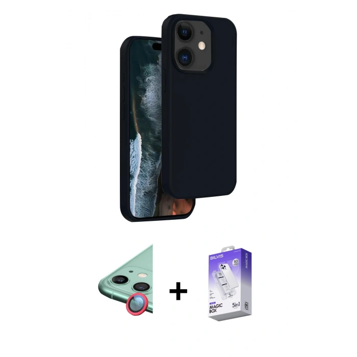 MARSİLYAN™- iPhone 11 Kılıf Kıvılcım Çizgi Serisi - Siyah Bilvis 5in1 3D Magic Cam Ekran Koruyucu + Raze Metal Kamera Lens - KI