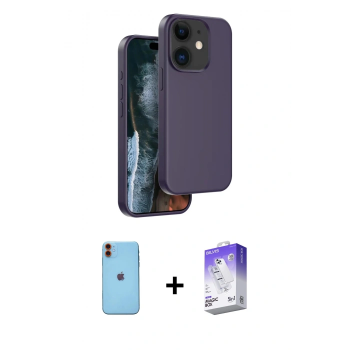 MARSİLYAN™- iPhone 11 Kılıf Kıvılcım Çizgi Serisi - Siyah Bilvis 5in1 3D Magic Cam Ekran Koruyucu + Neon Fosforlu Kamera Lens - TU