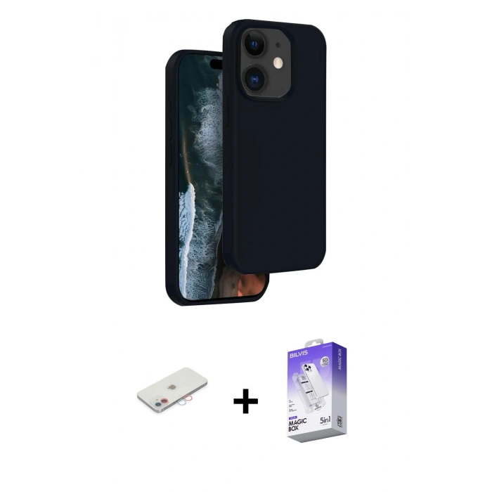 MARSİLYAN™- iPhone 11 Kılıf Kıvılcım Çizgi Serisi - Siyah Bilvis 5in1 3D Magic Cam Ekran Koruyucu + Renkli Kamera Lens Koruma Cam - PE