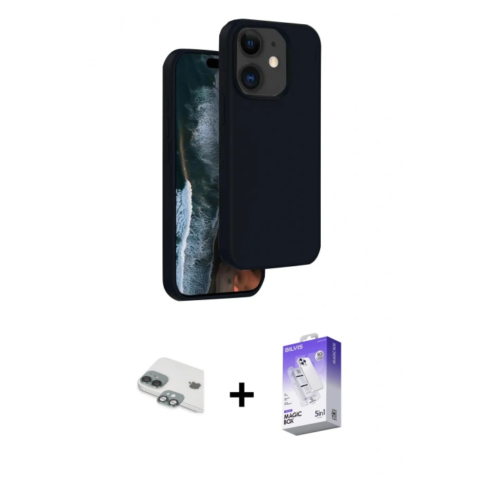 MARSİLYAN™- iPhone 11 Kılıf Kıvılcım Çizgi Serisi - Siyah Bilvis 5in1 3D Magic Cam Ekran Koruyucu + Pers Alüminyum Kamera Lens - YL