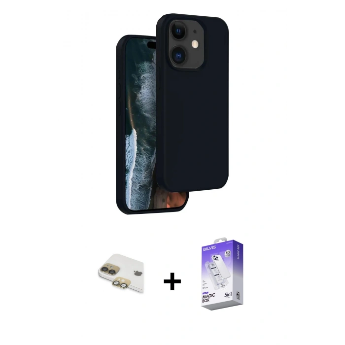 MARSİLYAN™- iPhone 11 Kılıf Kıvılcım Çizgi Serisi - Siyah Bilvis 5in1 3D Magic Cam Ekran Koruyucu + Pers Alüminyum Kamera Lens - GD