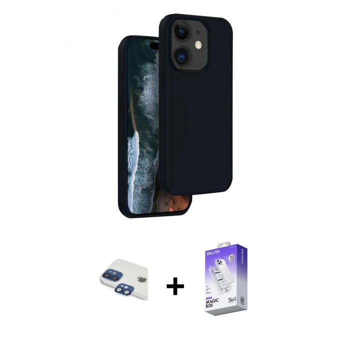 MARSİLYAN™- iPhone 11 Kılıf Kıvılcım Çizgi Serisi - Siyah Bilvis 5in1 3D Magic Cam Ekran Koruyucu + Pers Alüminyum Kamera Lens - LT