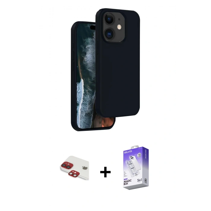 MARSİLYAN™- iPhone 11 Kılıf Kıvılcım Çizgi Serisi - Siyah Bilvis 5in1 3D Magic Cam Ekran Koruyucu + Pers Alüminyum Kamera Lens - KI