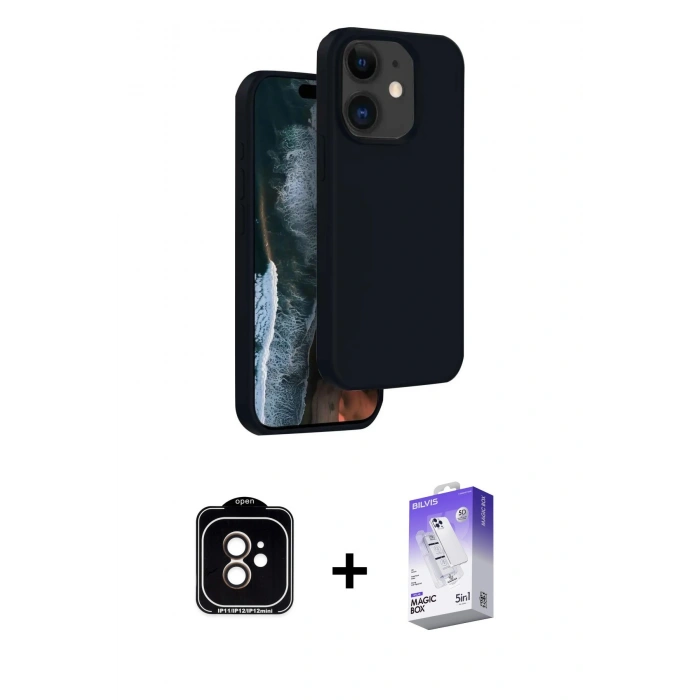 MARSİLYAN™- iPhone 11 Kılıf Kıvılcım Çizgi Serisi - Siyah Bilvis 5in1 3D Magic Cam Ekran Koruyucu + PVD Metal Kamera Lens - TU