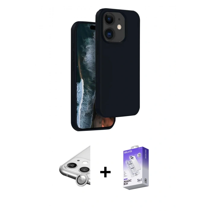 MARSİLYAN™- iPhone 11 Kılıf Kıvılcım Çizgi Serisi - Siyah Bilvis 5in1 3D Magic Cam Ekran Koruyucu + Raze Metal Kamera Lens - GS