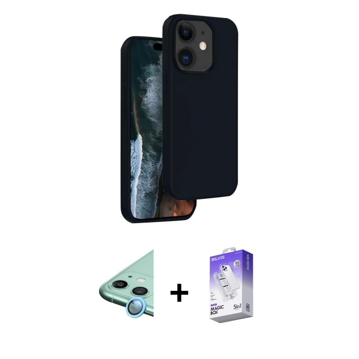 MARSİLYAN™- iPhone 11 Kılıf Kıvılcım Çizgi Serisi - Siyah Bilvis 5in1 3D Magic Cam Ekran Koruyucu + Raze Metal Kamera Lens - MI