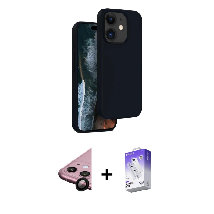 MARSİLYAN™- iPhone 11 Kılıf Kıvılcım Çizgi Serisi - Siyah Bilvis 5in1 3D Magic Cam Ekran Koruyucu + Raze Metal Kamera Lens - SH