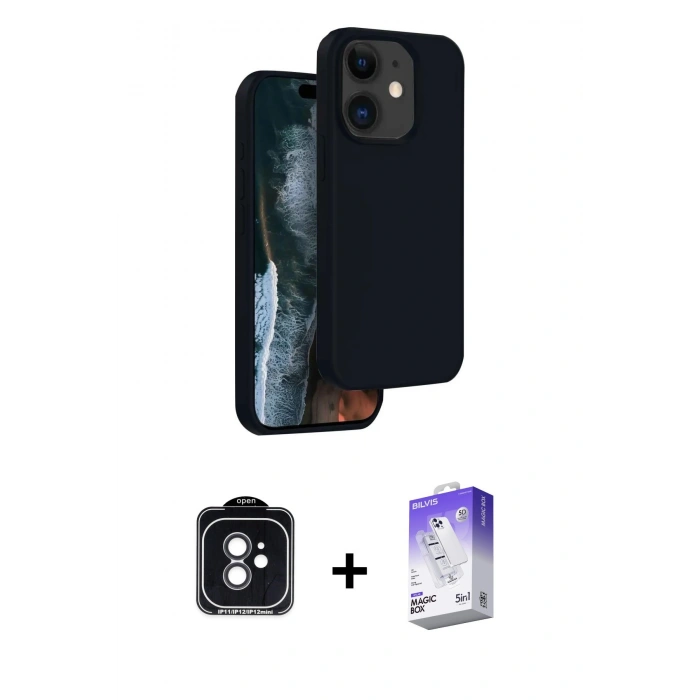 MARSİLYAN™- iPhone 11 Kılıf Kıvılcım Çizgi Serisi - Siyah Bilvis 5in1 3D Magic Cam Ekran Koruyucu + PVD Metal Kamera Lens - SH