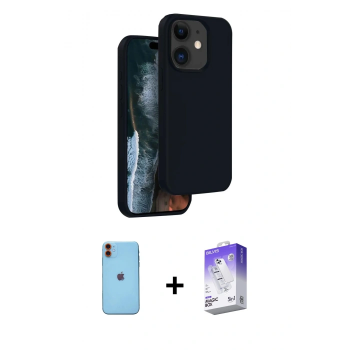 MARSİLYAN™- iPhone 11 Kılıf Kıvılcım Çizgi Serisi - Siyah Bilvis 5in1 3D Magic Cam Ekran Koruyucu + Neon Fosforlu Kamera Lens - TU
