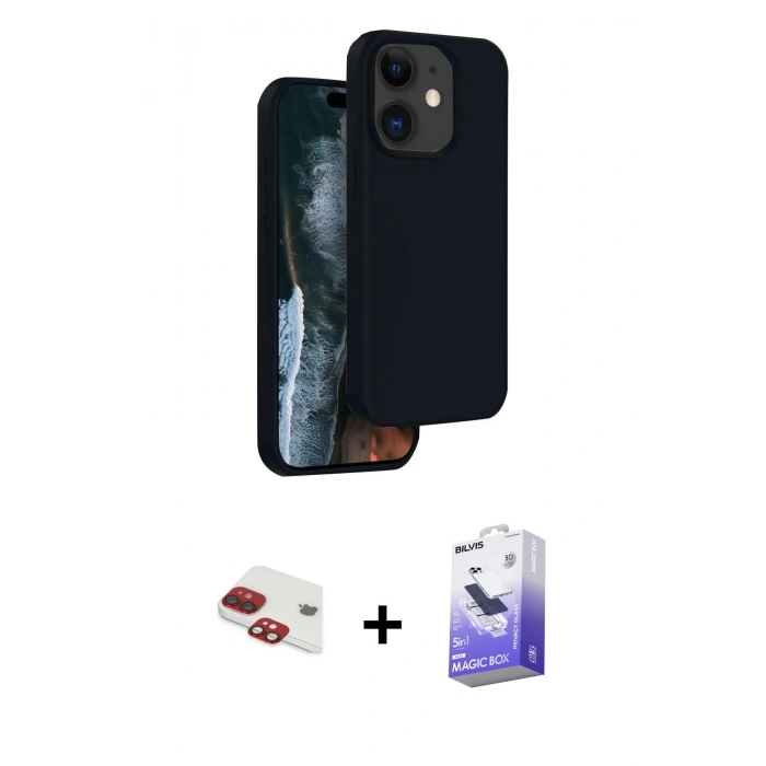 MARSİLYAN™- iPhone 11 Kılıf Kıvılcım Çizgi Serisi - Siyah Bilvis 5in1 5D Magic Hayalet Cam Ekran Koruyucu + Kırmızı Pers Alüminyum Kamera Lens