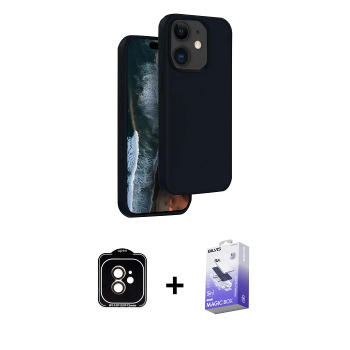 MARSİLYAN™- iPhone 11 Kılıf Kıvılcım Çizgi Serisi - Siyah Bilvis 5in1 5D Magic Hayalet Cam Ekran Koruyucu + Turuncu PVD Metal Kamera Lens