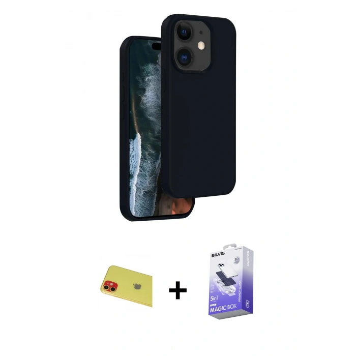 MARSİLYAN™- iPhone 11 Kılıf Kıvılcım Çizgi Serisi - Siyah Bilvis 5in1 5D Magic Hayalet Cam Ekran Koruyucu + Rainbow Kamera Lens Koruma Cam - KI
