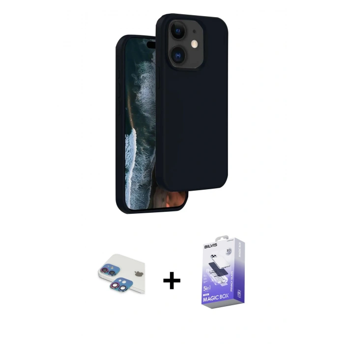 MARSİLYAN™- iPhone 11 Kılıf Kıvılcım Çizgi Serisi - Siyah Bilvis 5in1 5D Magic Hayalet Cam Ekran Koruyucu + Gökkuşağı Pers Alüminyum Kamera Lens