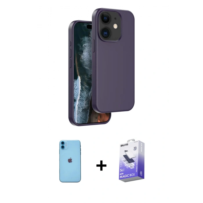MARSİLYAN™- iPhone 11 Kılıf Kıvılcım Çizgi Serisi - Siyah Bilvis 5in1 5D Magic Hayalet Cam Ekran Koruyucu + Mavi Neon Fosforlu Kamera Lens