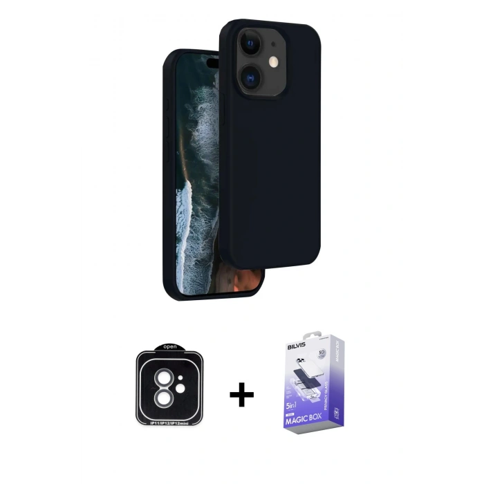 MARSİLYAN™- iPhone 11 Kılıf Kıvılcım Çizgi Serisi - Siyah Bilvis 5in1 5D Magic Hayalet Cam Ekran Koruyucu + PVD Metal Kamera Lens - YL