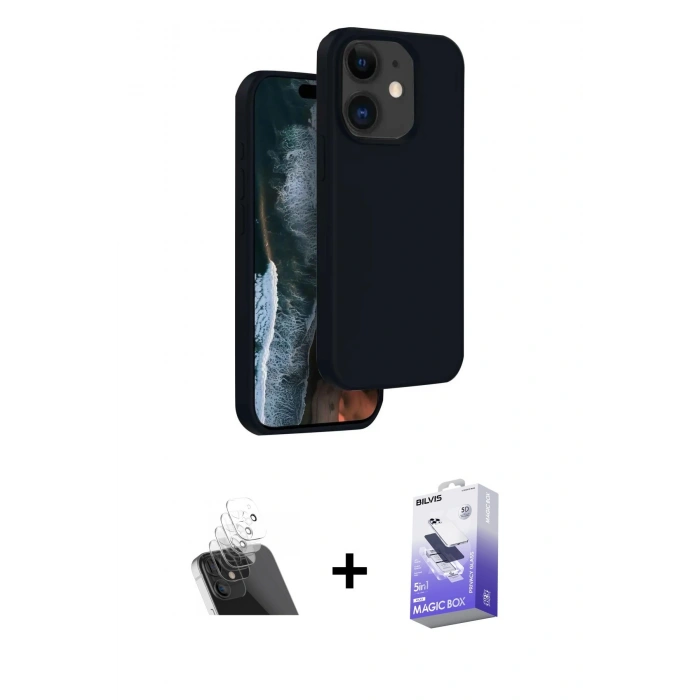MARSİLYAN™- iPhone 11 Kılıf Kıvılcım Çizgi Serisi - Siyah Bilvis 5in1 5D Magic Hayalet Cam Ekran Koruyucu + Kamera Lens Koruma Cam - SF