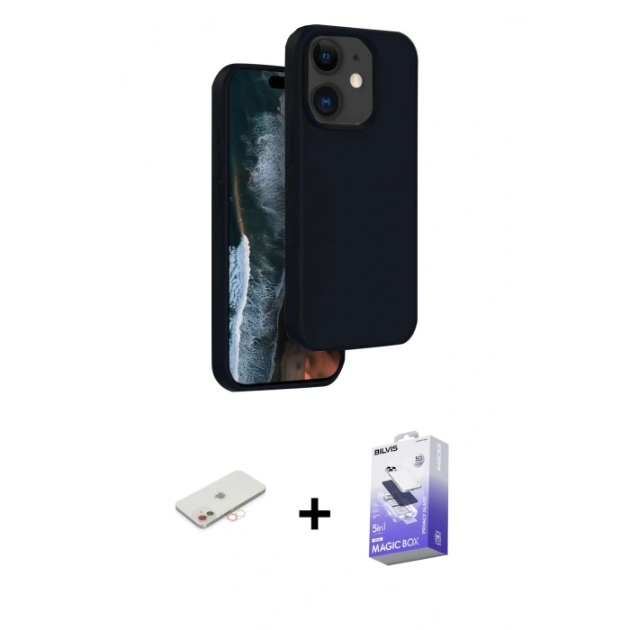 MARSİLYAN™- iPhone 11 Kılıf Kıvılcım Çizgi Serisi - Siyah Bilvis 5in1 5D Magic Hayalet Cam Ekran Koruyucu + Renkli Kamera Lens Koruma Cam - YL