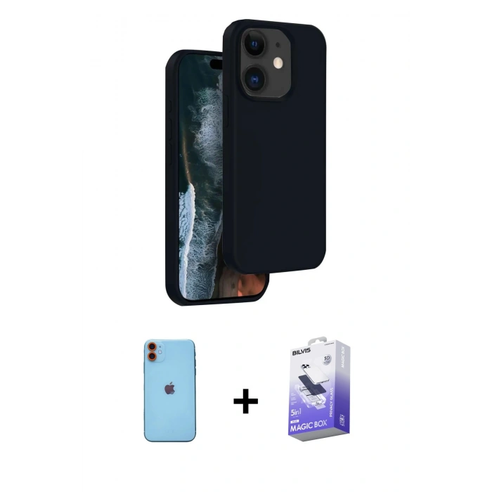 MARSİLYAN™- iPhone 11 Kılıf Kıvılcım Çizgi Serisi - Siyah Bilvis 5in1 5D Magic Hayalet Cam Ekran Koruyucu + Neon Fosforlu Kamera Lens - TU
