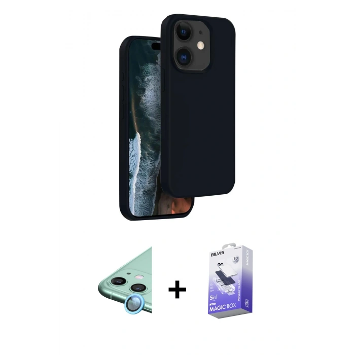 MARSİLYAN™- iPhone 11 Kılıf Kıvılcım Çizgi Serisi - Siyah Bilvis 5in1 5D Magic Hayalet Cam Ekran Koruyucu + Raze Metal Kamera Lens - MI