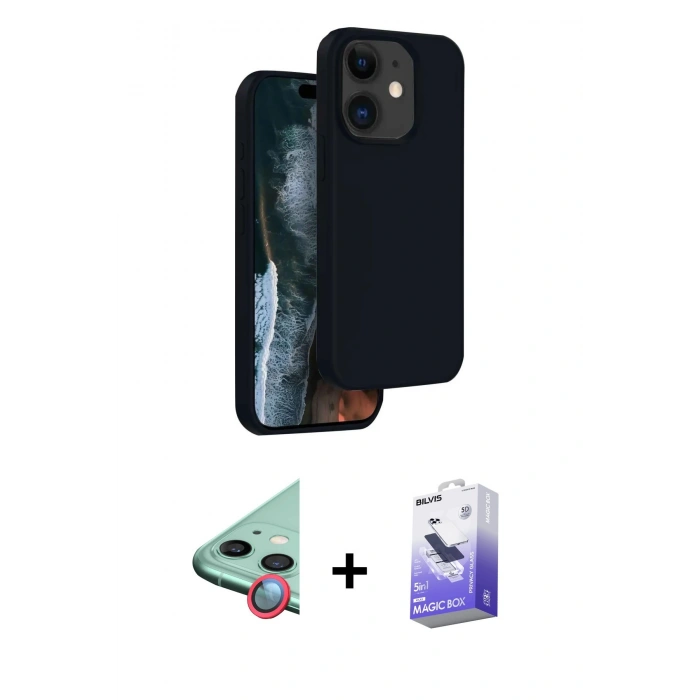 MARSİLYAN™- iPhone 11 Kılıf Kıvılcım Çizgi Serisi - Siyah Bilvis 5in1 5D Magic Hayalet Cam Ekran Koruyucu + Raze Metal Kamera Lens - KI