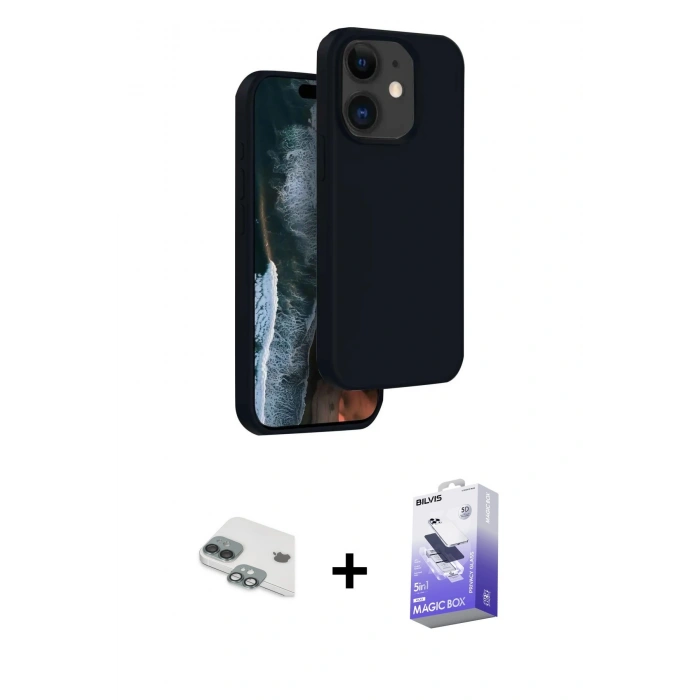 MARSİLYAN™- iPhone 11 Kılıf Kıvılcım Çizgi Serisi - Siyah Bilvis 5in1 5D Magic Hayalet Cam Ekran Koruyucu + Pers Alüminyum Kamera Lens - YL