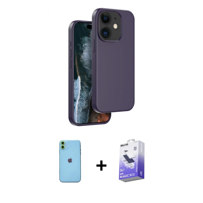 MARSİLYAN™- iPhone 11 Kılıf Kıvılcım Çizgi Serisi - Siyah Bilvis 5in1 5D Magic Hayalet Cam Ekran Koruyucu + Neon Fosforlu Kamera Lens - YL