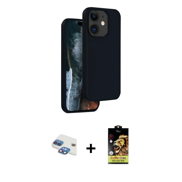 MARSİLYAN™- iPhone 11 Kılıf Kıvılcım Çizgi Serisi - Siyah Buffer Cam Ekran Koruyucu + Pers Alüminyum Kamera Lens - GI