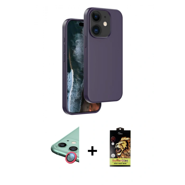 MARSİLYAN™- iPhone 11 Kılıf Kıvılcım Çizgi Serisi - Siyah Buffer Cam Ekran Koruyucu + Raze Metal Kamera Lens - KI