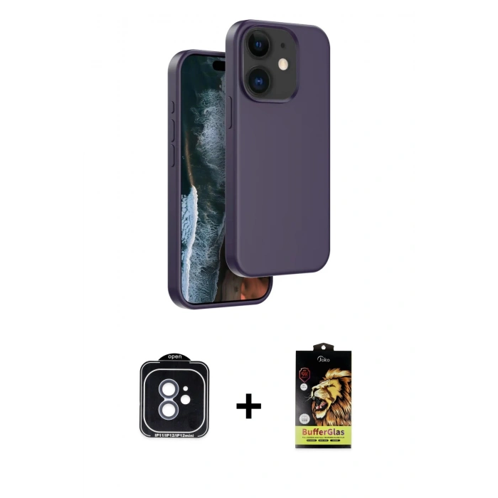MARSİLYAN™- iPhone 11 Kılıf Kıvılcım Çizgi Serisi - Siyah Buffer Cam Ekran Koruyucu + Mavi PVD Metal Kamera Lens