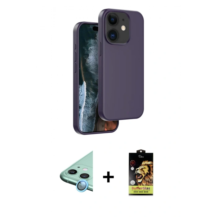 MARSİLYAN™- iPhone 11 Kılıf Kıvılcım Çizgi Serisi - Siyah Buffer Cam Ekran Koruyucu + Raze Metal Kamera Lens - MI