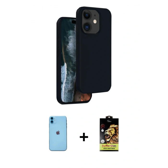 MARSİLYAN™- iPhone 11 Kılıf Kıvılcım Çizgi Serisi - Siyah Buffer Cam Ekran Koruyucu + Neon Fosforlu Kamera Lens - MI