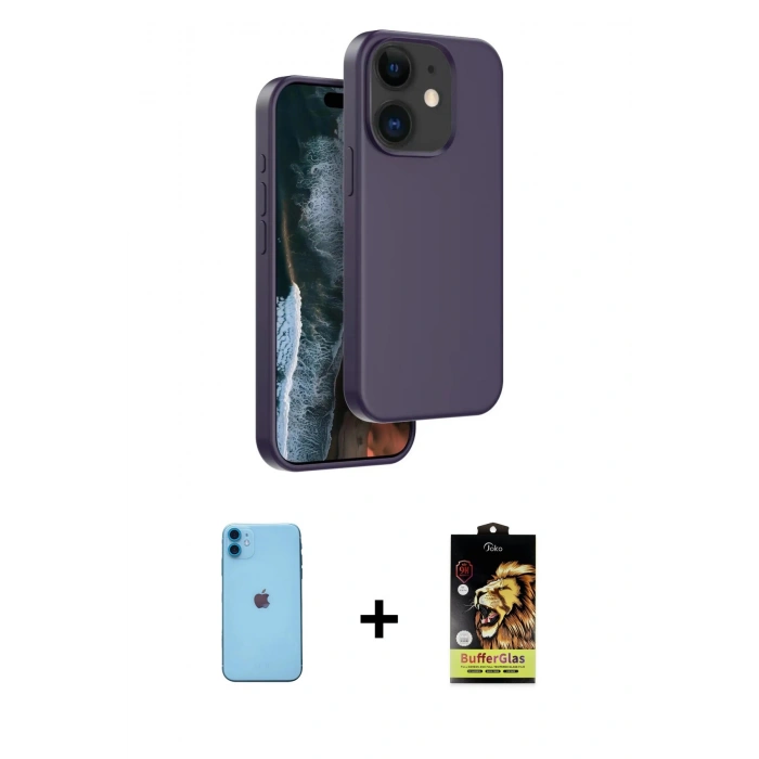 MARSİLYAN™- iPhone 11 Kılıf Kıvılcım Çizgi Serisi - Siyah Buffer Cam Ekran Koruyucu + Neon Fosforlu Kamera Lens - MI
