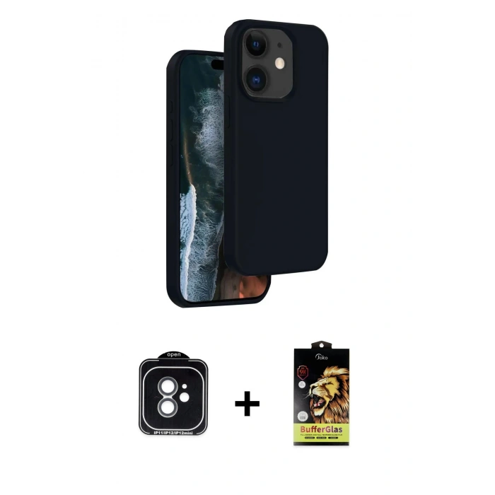 MARSİLYAN™- iPhone 11 Kılıf Kıvılcım Çizgi Serisi - Siyah Buffer Cam Ekran Koruyucu + PVD Metal Kamera Lens - YL