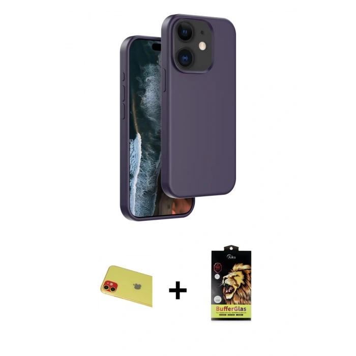 MARSİLYAN™- iPhone 11 Kılıf Kıvılcım Çizgi Serisi - Siyah Buffer Cam Ekran Koruyucu + Rainbow Kamera Lens Koruma Cam - KI