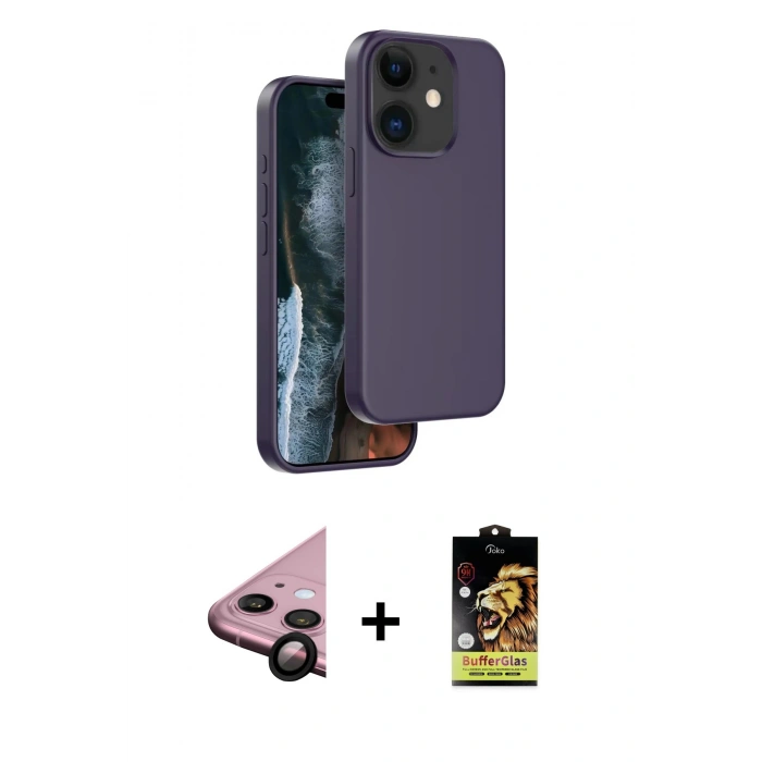 MARSİLYAN™- iPhone 11 Kılıf Kıvılcım Çizgi Serisi - Siyah Buffer Cam Ekran Koruyucu + Raze Metal Kamera Lens - SH