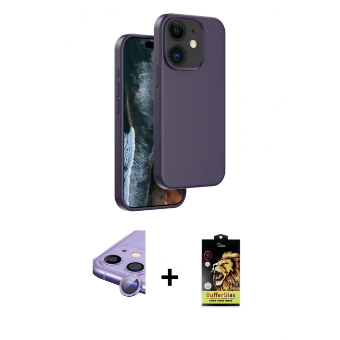MARSİLYAN™- iPhone 11 Kılıf Kıvılcım Çizgi Serisi - Siyah Buffer Cam Ekran Koruyucu + Raze Metal Kamera Lens - MR