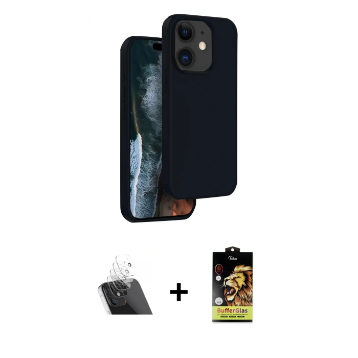 MARSİLYAN™- iPhone 11 Kılıf Kıvılcım Çizgi Serisi - Siyah Buffer Cam Ekran Koruyucu + Kamera Lens Koruma Cam - SF