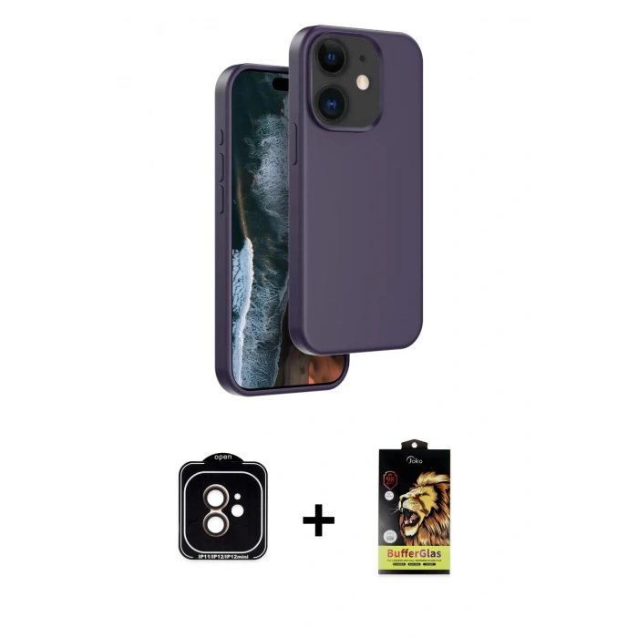 MARSİLYAN™- iPhone 11 Kılıf Kıvılcım Çizgi Serisi - Siyah Buffer Cam Ekran Koruyucu + PVD Metal Kamera Lens - TU