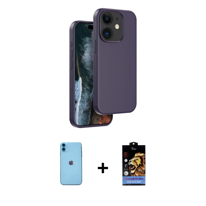 MARSİLYAN™- iPhone 11 Kılıf Kıvılcım Çizgi Serisi - Siyah Buffer Hayalet Cam Ekran Koruyucu + Neon Fosforlu Kamera Lens - MI