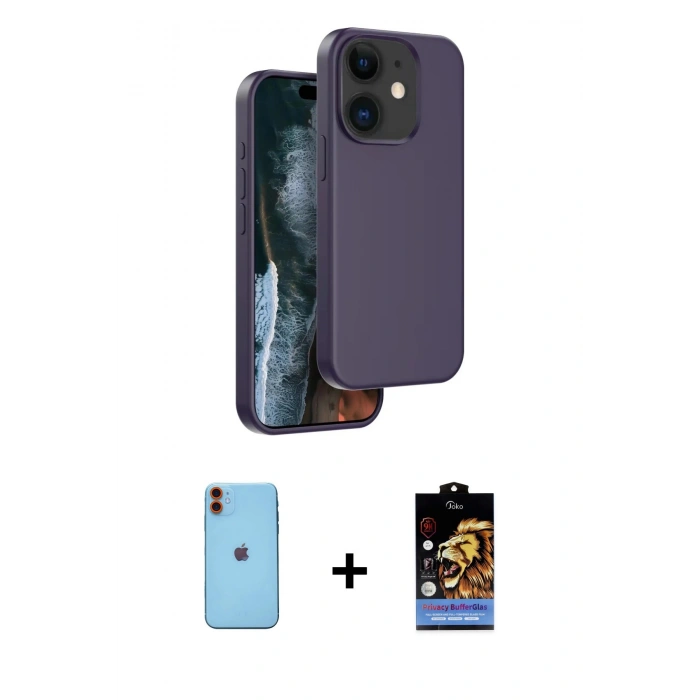 MARSİLYAN™- iPhone 11 Kılıf Kıvılcım Çizgi Serisi - Siyah Buffer Hayalet Cam Ekran Koruyucu + Neon Fosforlu Kamera Lens - TU