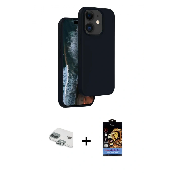 MARSİLYAN™- iPhone 11 Kılıf Kıvılcım Çizgi Serisi - Siyah Buffer Hayalet Cam Ekran Koruyucu + Pers Alüminyum Kamera Lens - YL